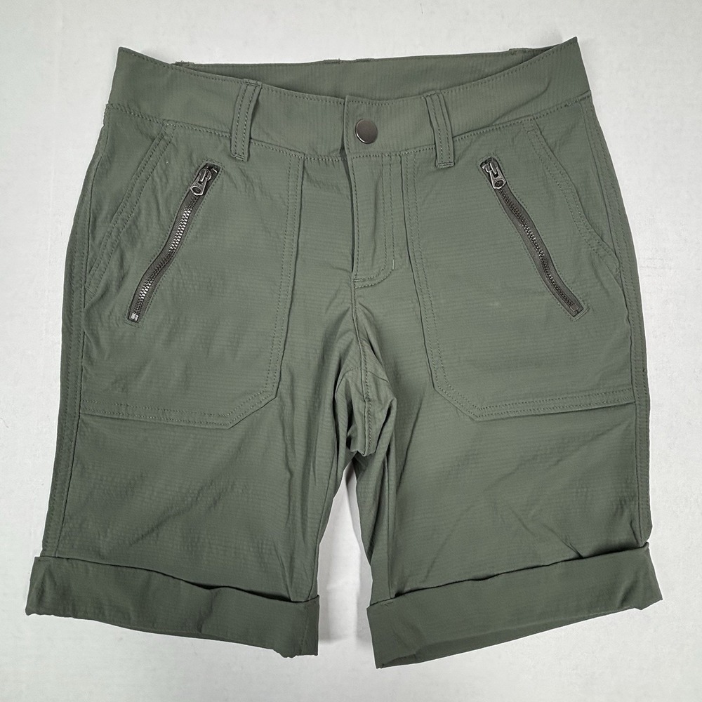 Athleta Shorts Womens 0‎ Green Trekkie Bermuda Cuffed Zip Pocket Rip Stop EUC